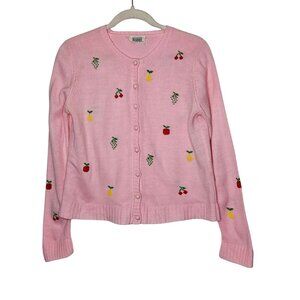Vintage Pink Fruit Hand Loomed Cardigan Sweater By‎ Rosanna Size M 70s Whimsical